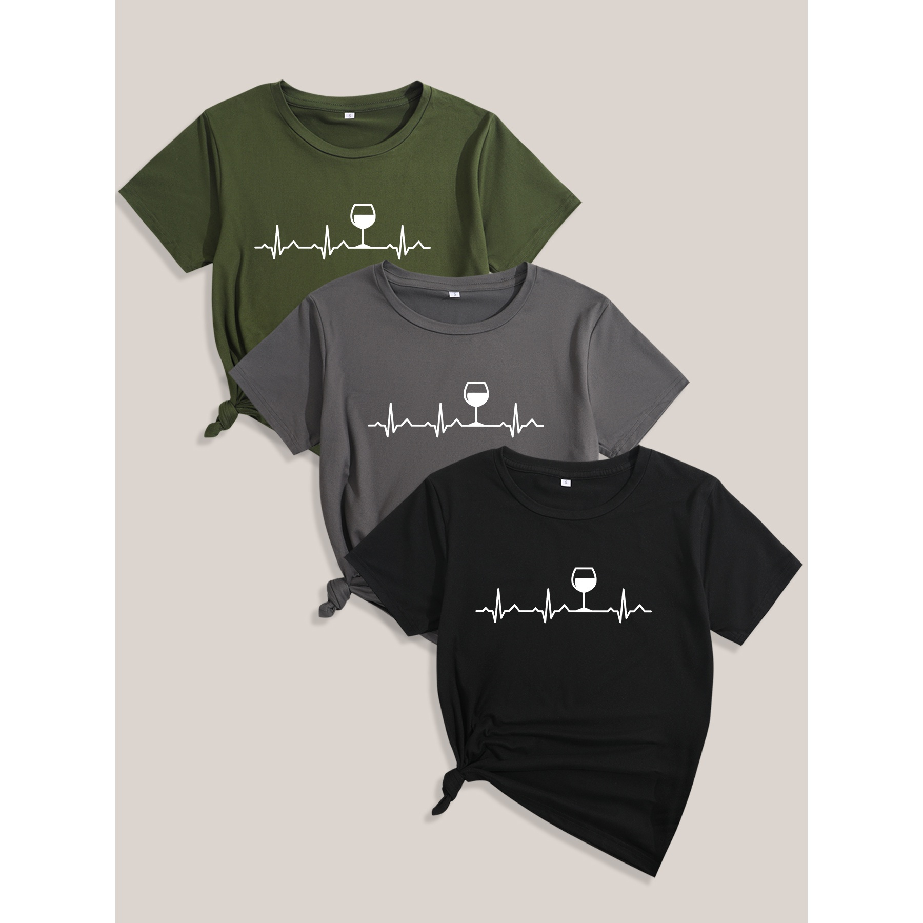 

Set Of Casual T-shirts Featuring Ecg In European And American Spring And Summer Women'.