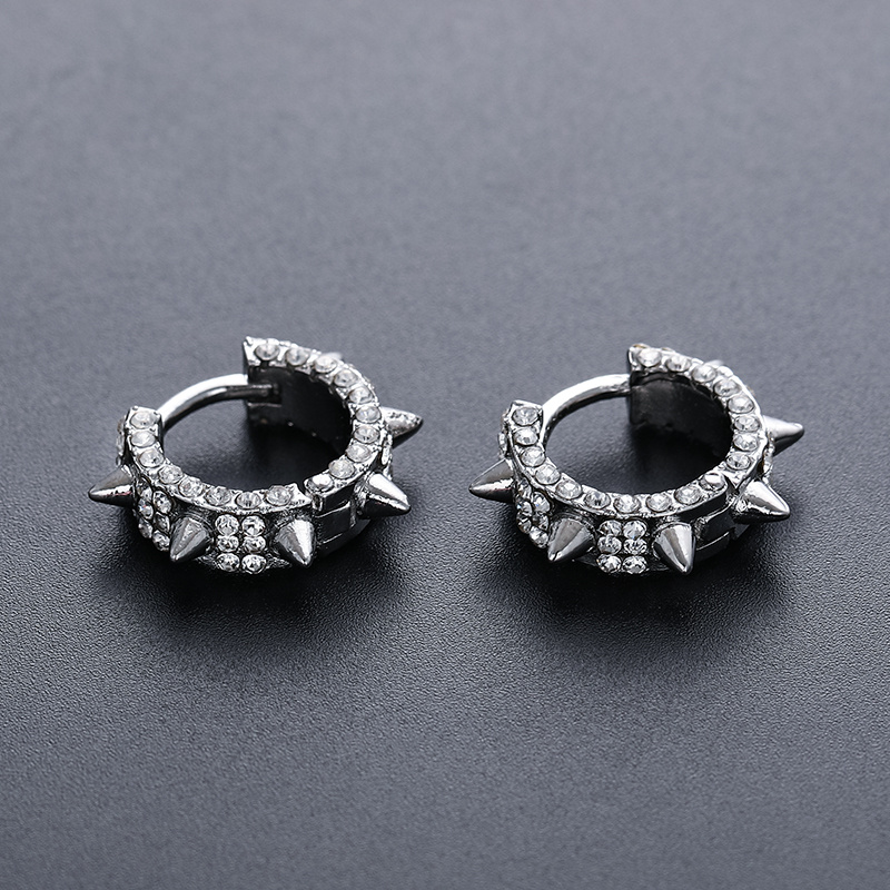 TEMU 1pair Fashionable Men's Hoop Earrings With White Synthetic Synthetic Cubic Zirconiaia Drop Earrings Street Versatile Souvenir Gifts Birthday
