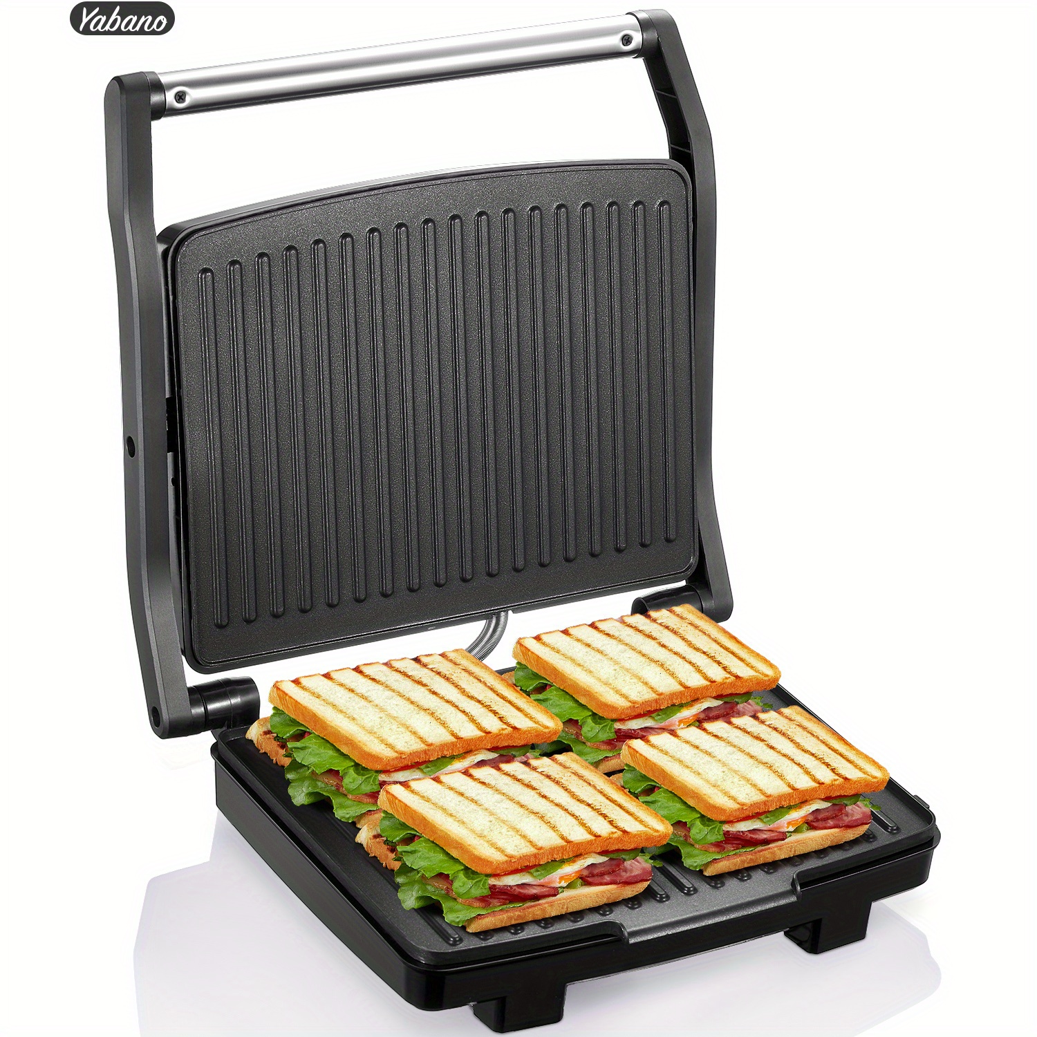 

Yabano Grill, Gourmet Sandwich Maker, Electric Indoor Grill With Non-stick Cooking Plate And Removable Drip Tray, Easy To Clean, Stainless Steel