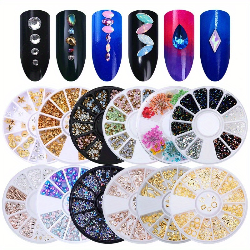 

12-grid Nail Art Decoration Kit: Glitter Rhinestones, Crystal Gems, Pearls & Rivets - Manicure Accessories For Professional Nail Designs, Beauty Nail Art, , Crystal Gems, Manicure Accessories