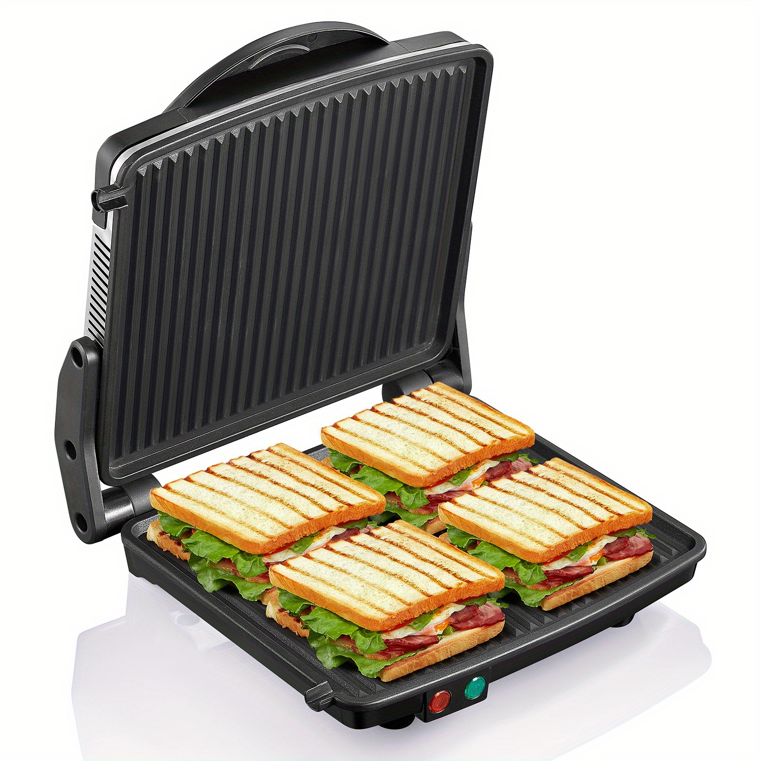 

Yabano Grill, Yabano Gourmet Sandwich Maker Non-stick Coated Plates 11" X 9.8", Opens 180 Degrees To Fit Any Type Or Size Of Food, Stainless Steel Surface And Removable Drip Tray, 4