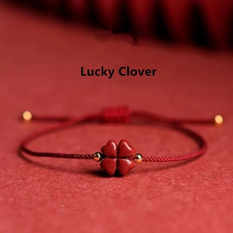 

Handmade Clover Adjustable Red Rope Bracelet - Simple Weave Charm Bangle For Women And Men, Valentine's Day, Party, And Gift- - All Accessory