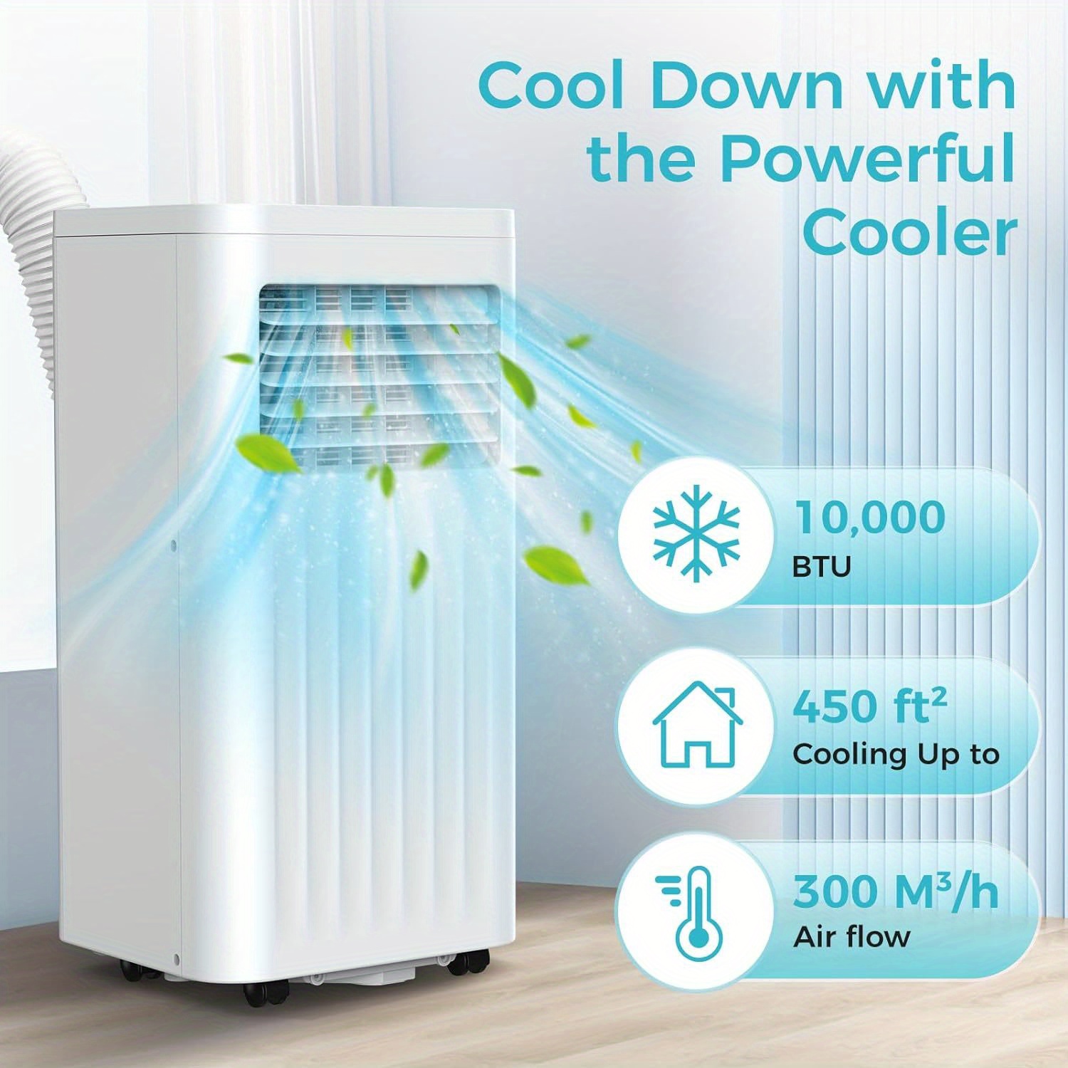 

10000 Btu (6000 Btu ) Portable Air Conditioners, Cools Up To 450 Sq.ft With Remote, 4 Modes Room Air Conditioners With Digital Display/swivel Wheels/installation Kits/24h Timer, White