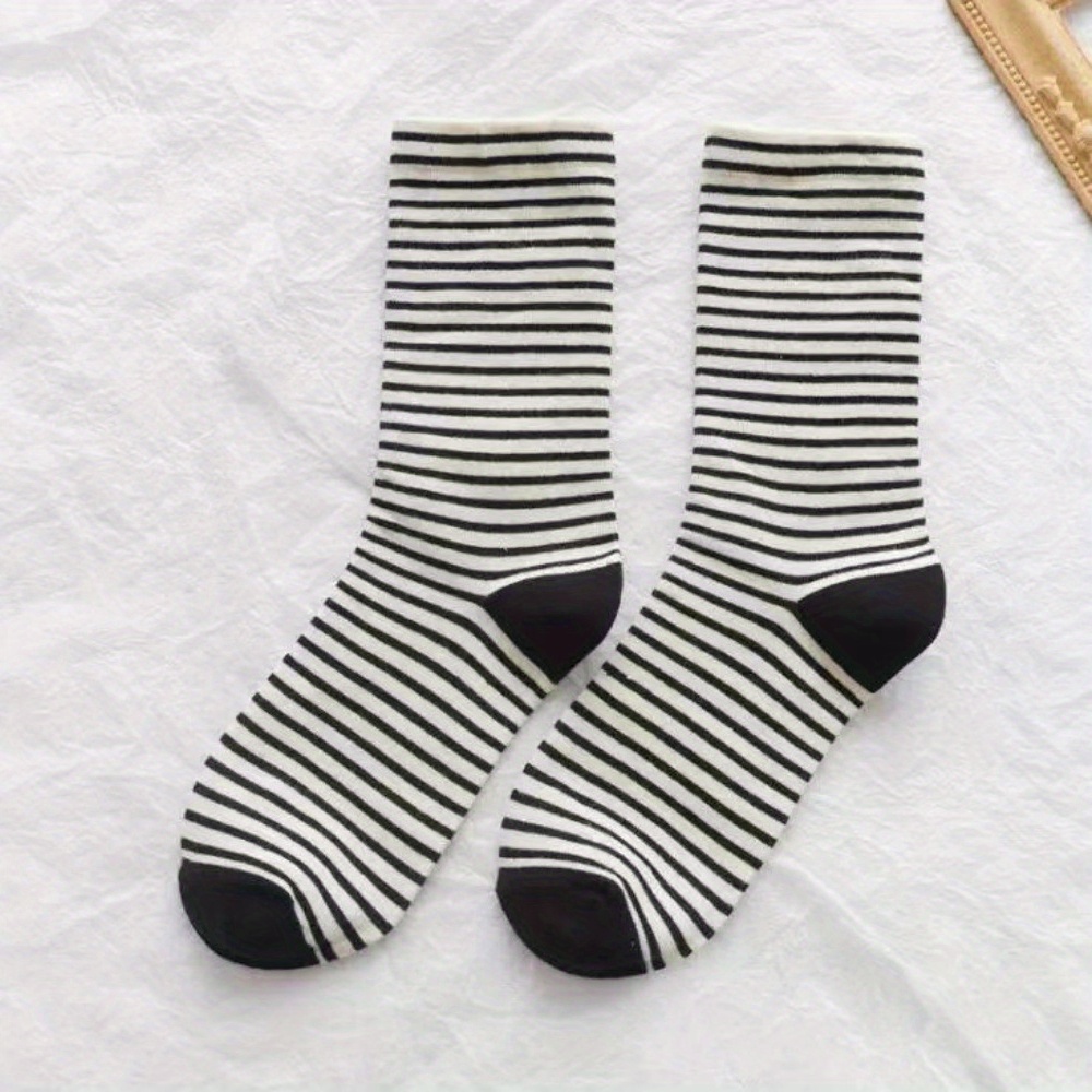 Image of 1 Pair Women's Striped Mid-calf Socks - Multicolor , Soft Breathable Blend For Spring/fall Outdoor Casual & Light Sports, Hand Wash Only, Cute Socks, Socks, Sock Design, Comfortable Sock Material