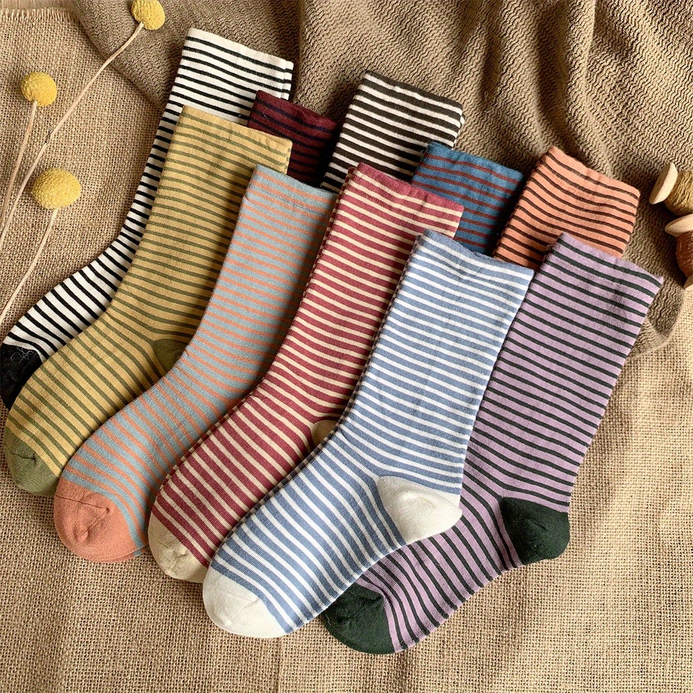 

Striped Crew Socks, Casual College Style Mid Tube Socks For Fall & Winter, Women's Stockings & Hosiery