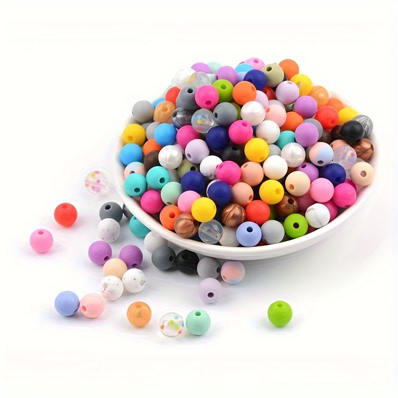 Image of 310pcs 9mm Round Silicone Beads, Random Color Loose Silicone Beads, Keychain Bracelet Beaded Silicone Beaded Rope Pen Necklace Jewelry Making Crafts