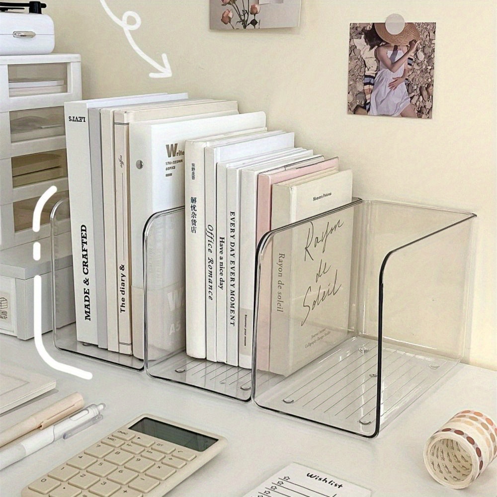 

1pc Premium Acrylic Book Stand - Transparent, U-shaped, Large Capacity Organizer With Non-slip Base & Handles - Home Office, Space-saving Design For Books & Magazines, Book Decor