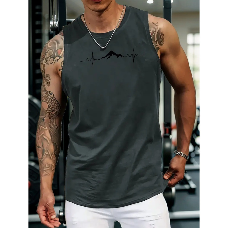 

Mountain Print Men's Quick Dry Moisture-wicking Breathable Tank Tops, Athletic Gym Bodybuilding Sports Sleeveless Shirts, Men's Vest For Workout Running Training Basketball Fitness
