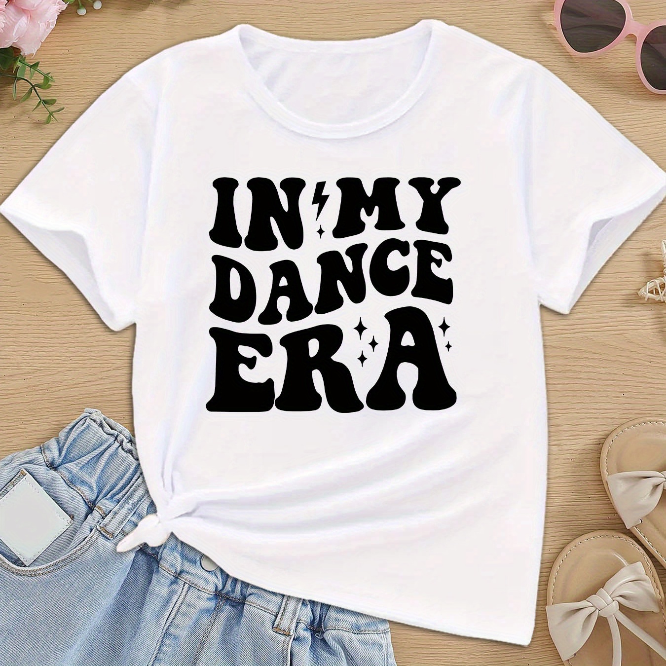 

Girls' Casual Comfort In My Dance Era Letter Print T-shirt, Summer Soft Stretchy Breathable Round Neck Tee, Fashion Clothing - Multiple Sizes Available