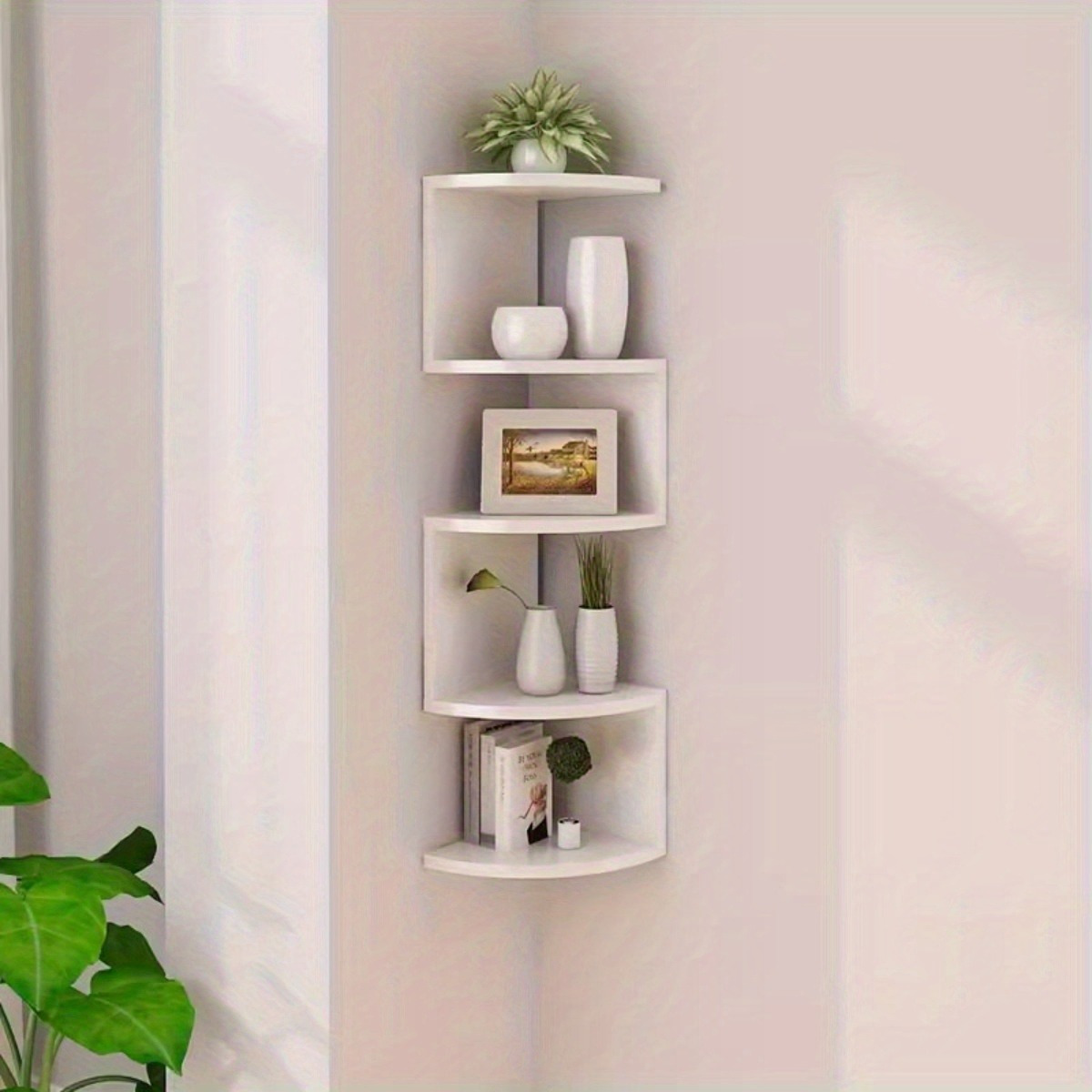 

1pc Wooden Corner Wall Shelf Floating Mounted Storage Rack For Living Room, Multi-layer Bookshelf, Creative Decoration Display For Aquarium Stand