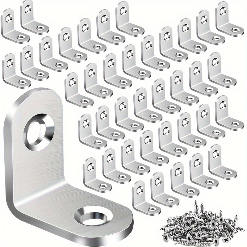 

Value Pack 90pcs/set: 30pcs L-shaped Angle Brackets With 60pcs Screws For Wardrobe, Heavy Duty 90 Degree Right Angle Brackets For Shelves, Wood Furniture, Cabinets, Chairs, And Drawers