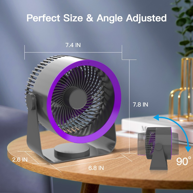 

Table Air Circulator Fan For Home Bedroom, Strong Airflow Fan, 9 Inch, 90° Adjustable Tilt, 3 Speeds Settings, 28db Low Noise, 6000mah Battery Portable Quiet Desk Fan For Office, Kitchen, Home