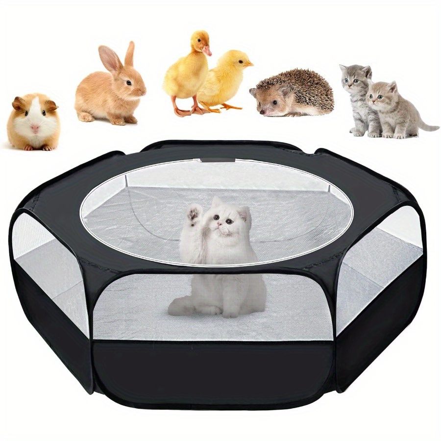 

Portable & Waterproof Small Animal Playpen With Cover - Breathable Pet Cage Tent For Chicks, Kittens, Bunnies, Hamsters, Guinea - Durable Polyester, Black