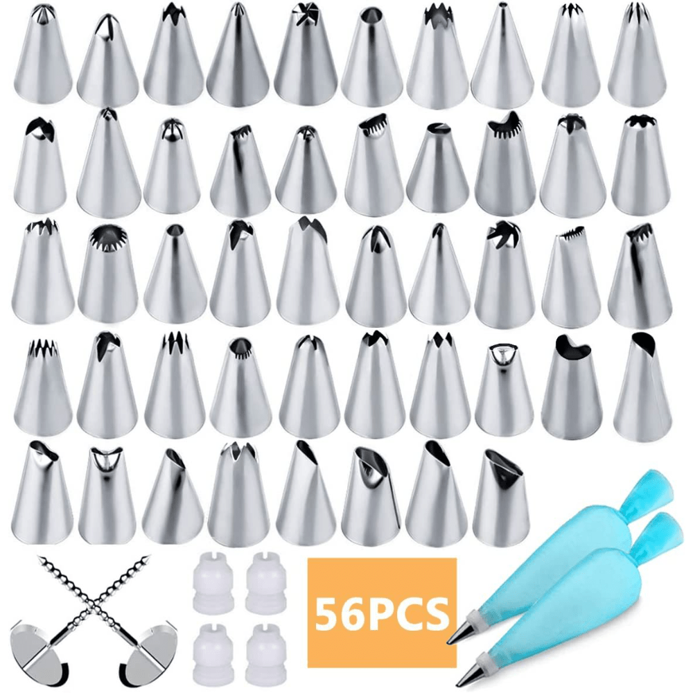 

56pcs Piping Bags And Tips Set, Cake Decorating Supplies Kits For Baking With 48 Frosting Icing Tips, 2 Reusable Pastry Bags, Easy Carry Stor