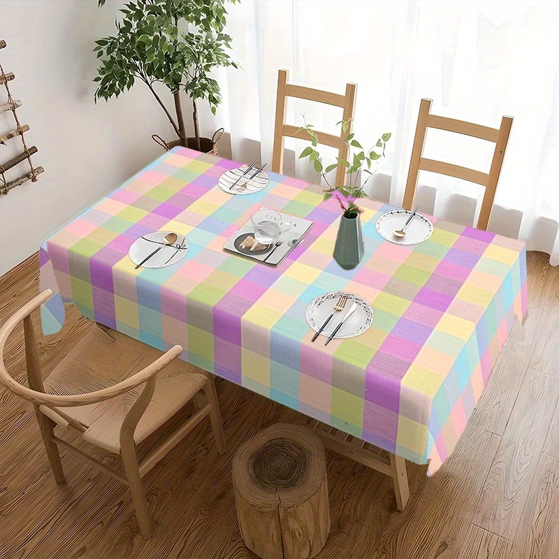 TEMU Square Polyester Tablecloth - Woven Machine Made Table Cover For Dining, Kitchen, Parties, And Wedding - Durable Buffalo Check Tabletop Cloth