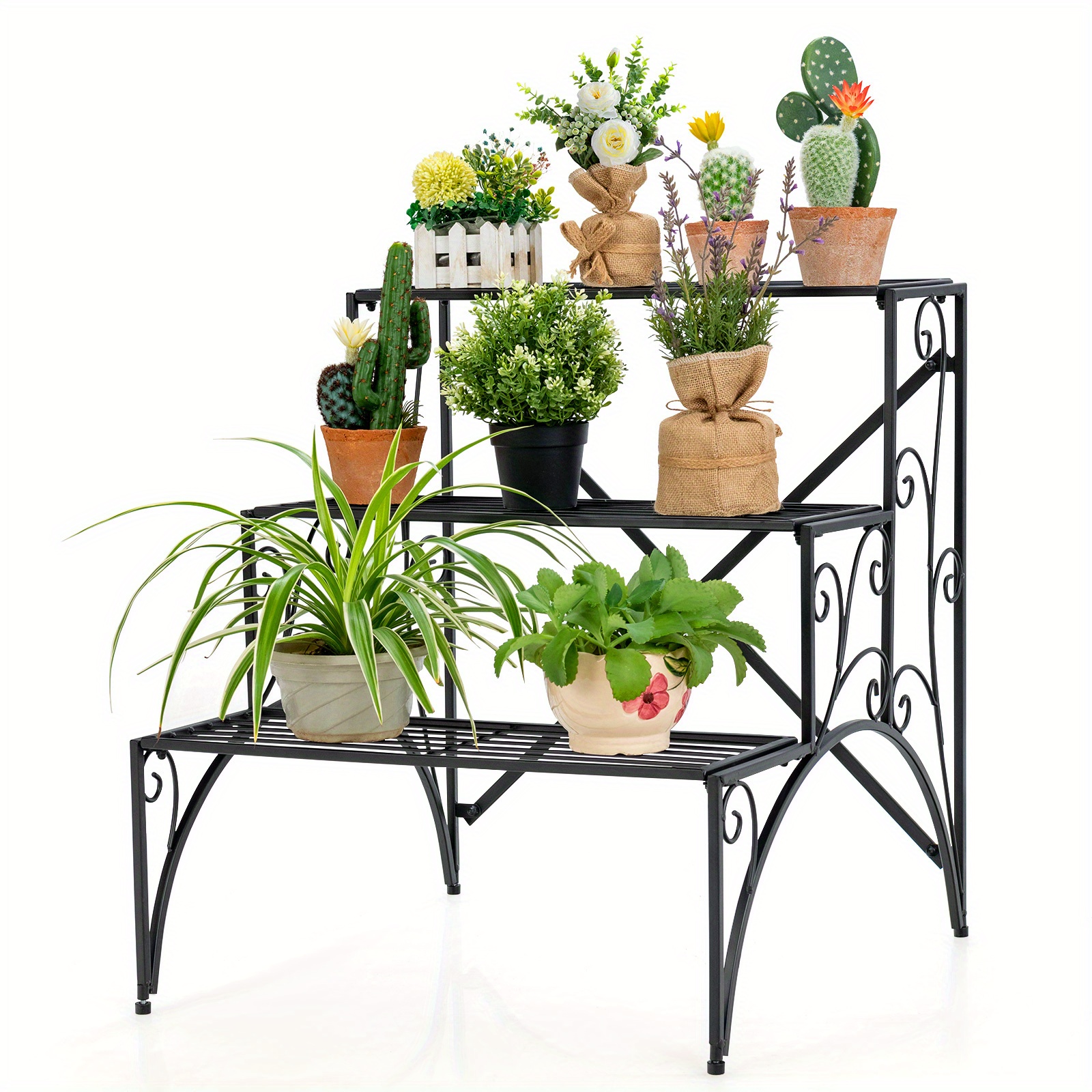 

3 Tier Stair Style Metal Plant Stand Garden Shelf Flower Pot Display Rack