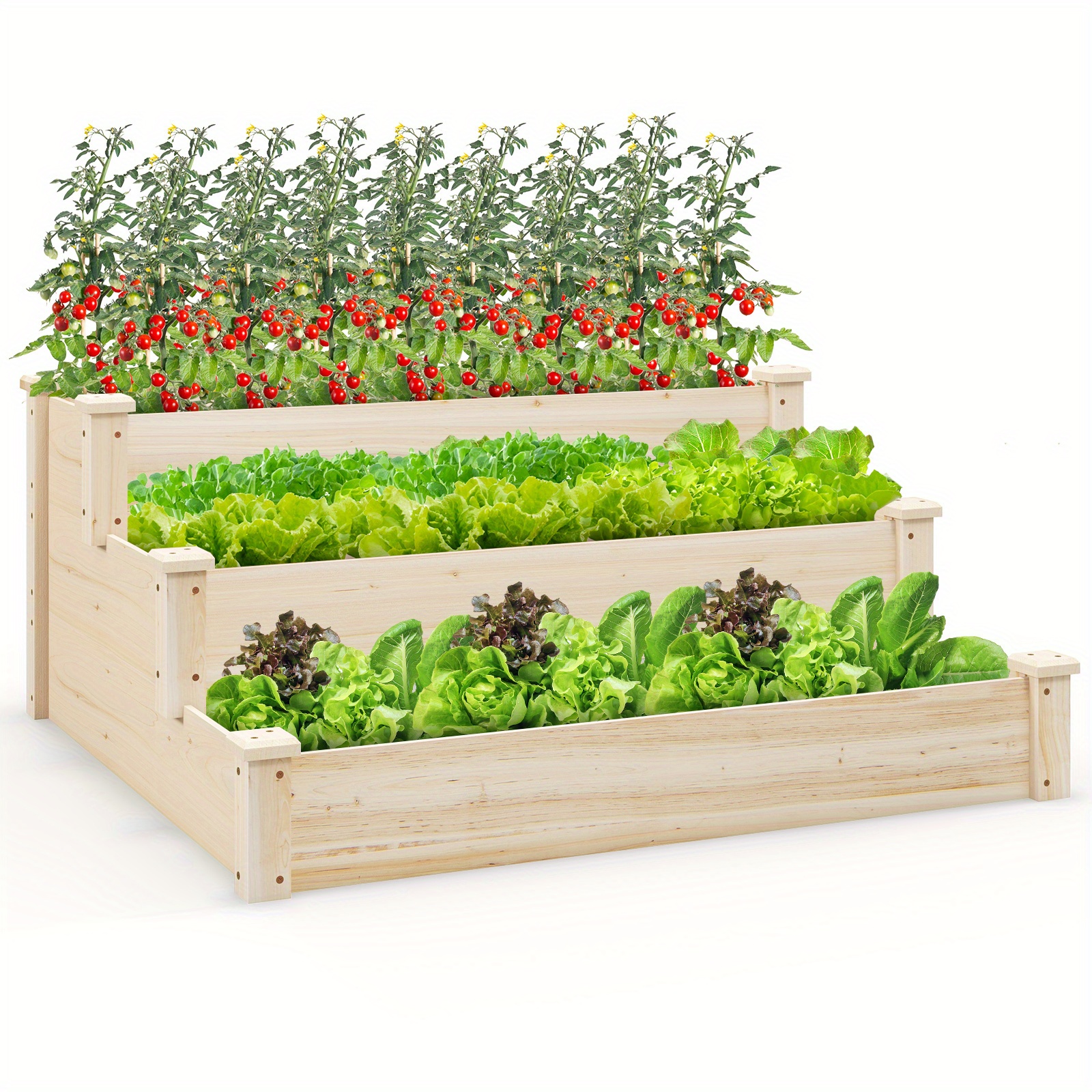 

3-tier Wooden Raisaed Garden Bed W/ Open-ended Base Growing Planter For Backyard