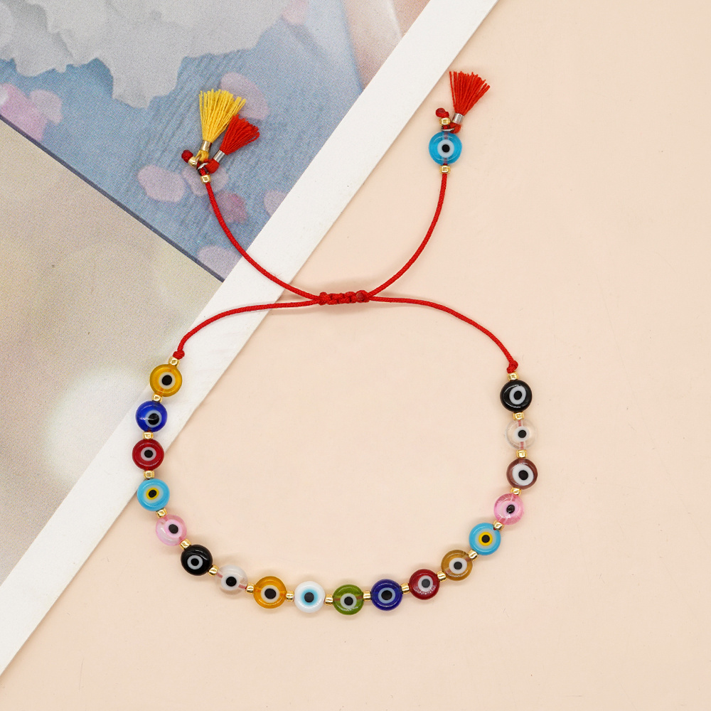 Boho-Chic Evil Eye Glass Bead Bracelet, Colorful Friendship Jewelry