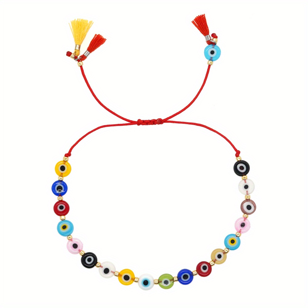 Image of Boho-chic Evil Eye Glass Bead Bracelet - Colorful Summer Friendship Jewelry, Charm For Women, Perfect Gift, Bohemian Style, Glass Beads