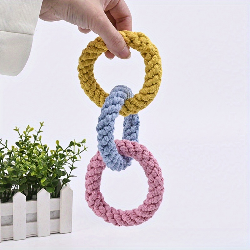 Image of Single Pack, Multiple Colors , Colorful Donut Pet Toy, Cat And Dog Dental Cleaning Toy, Interactive Rope Ring Toy For Dogs