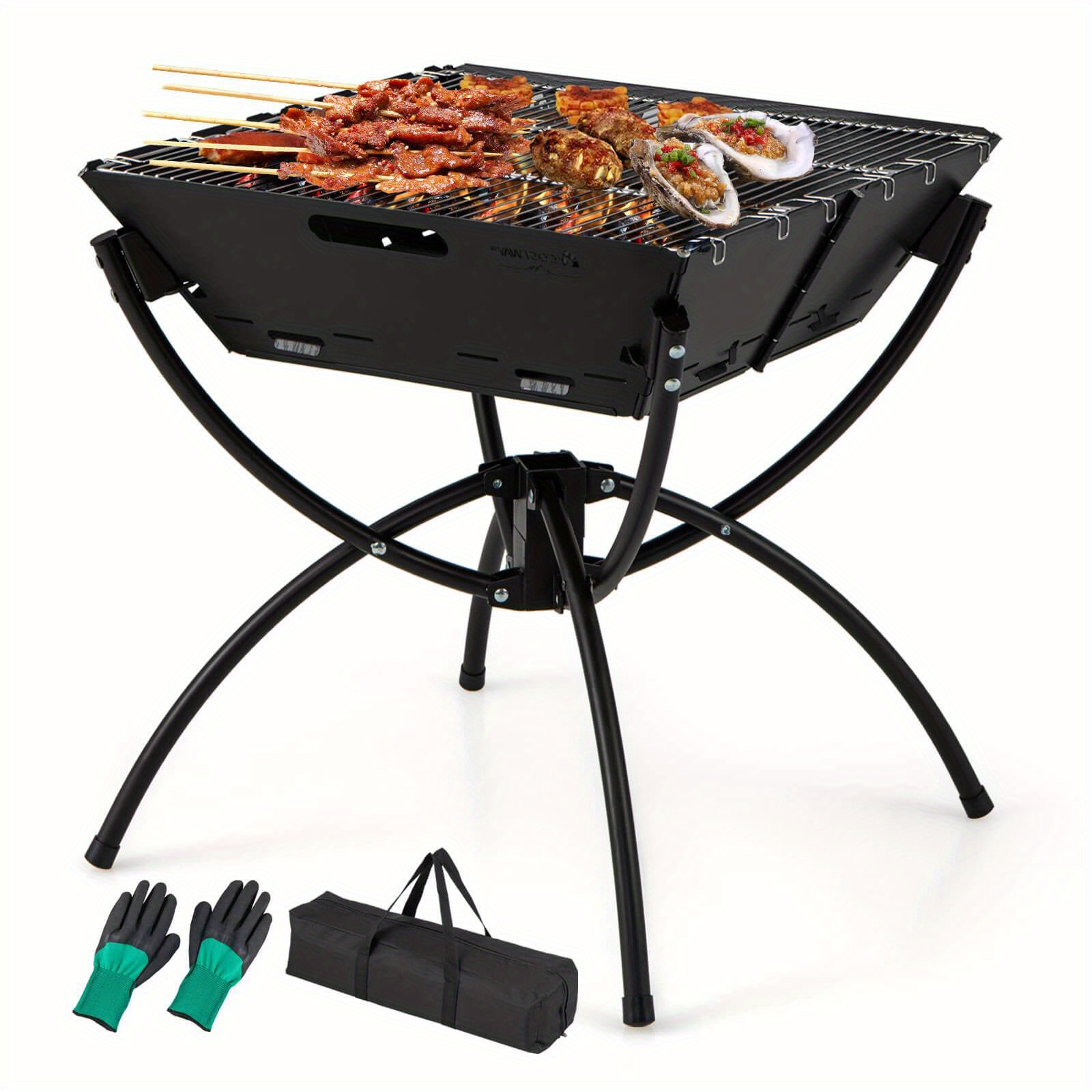 

Lifezeal 3-in-1 Portable Charcoal Grill Folding Camping Fire Pit W/ Carrying Bag & Gloves