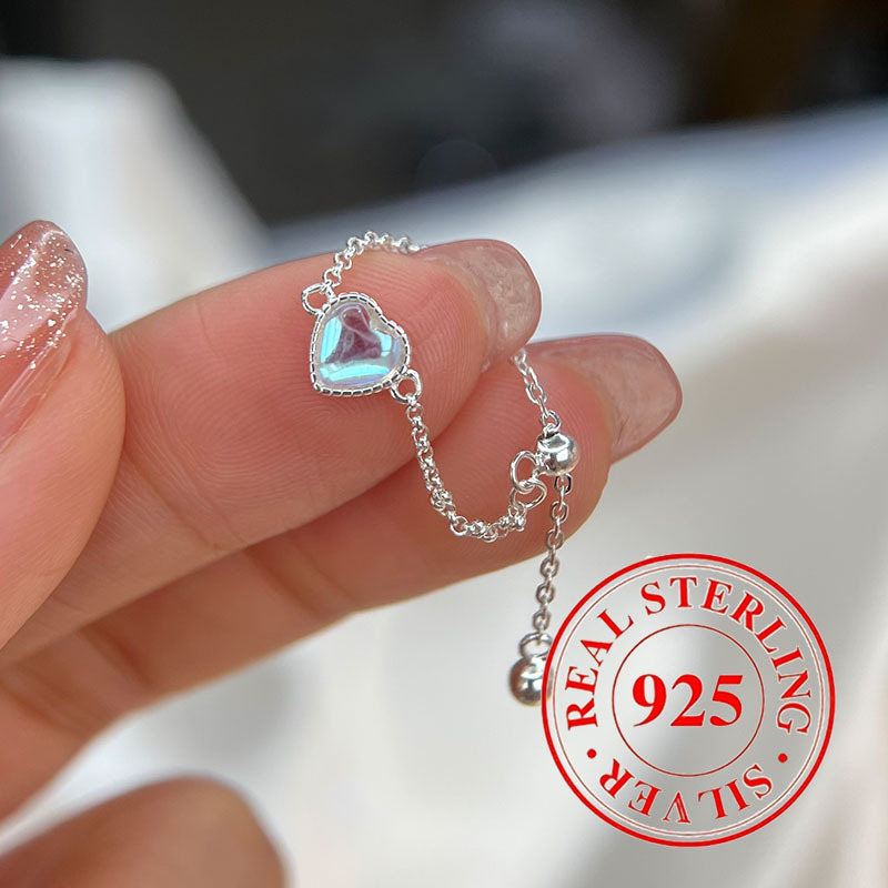 

925 Sterling Silver Ring Dainty Heart Design Inlaid Waterish High Quality Engagement/ Wedding Ring Gift For Her (jewelry 0.67g 0.024oz)