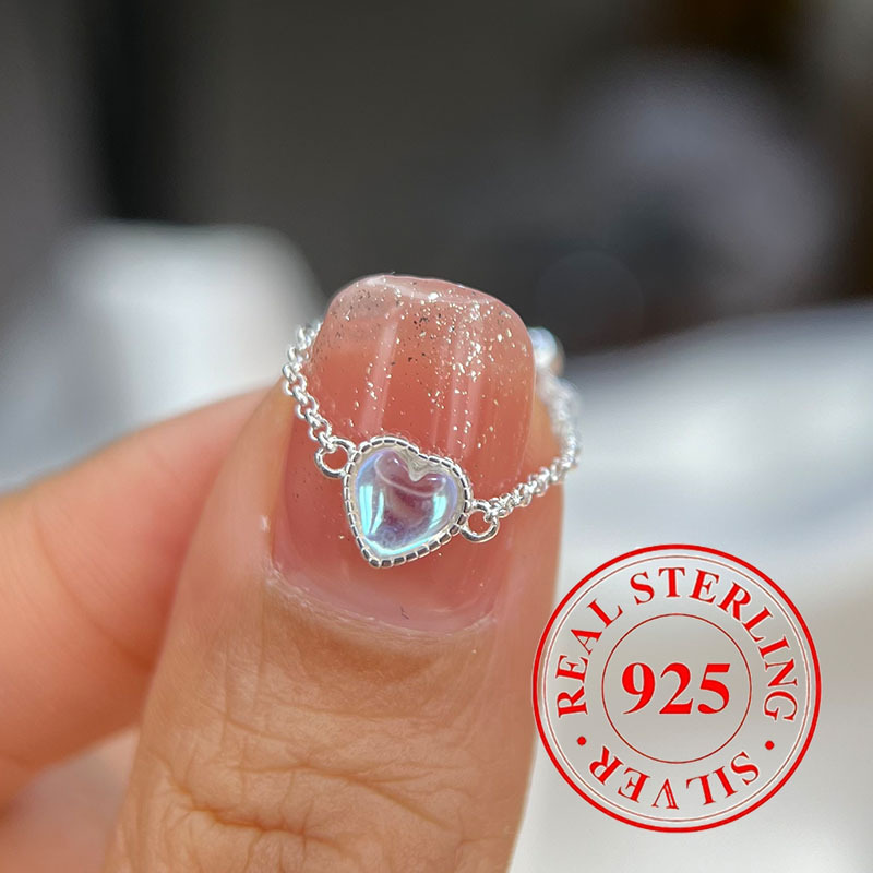 

925 Sterling Silver Ring Dainty Heart Design Inlaid Waterish High Quality Engagement/ Wedding Ring Gift For Her (jewelry 0.67g 0.024oz)