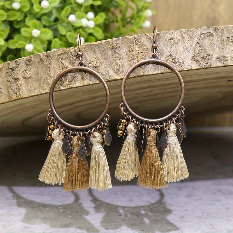 

10 Pairs Boho Ethnic Style Coffee Bead Earrings Retro Geometric Hand-woven Set Earrings Women's Fashion Earrings Set