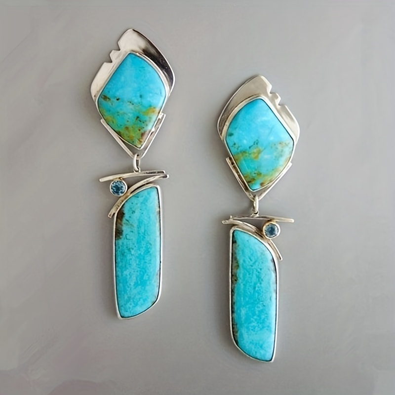 

1 Pair Authentic Turquoise Stone Earrings - Timeless Vintage Style For Men - Trendy & Popular Jewelry Accessory