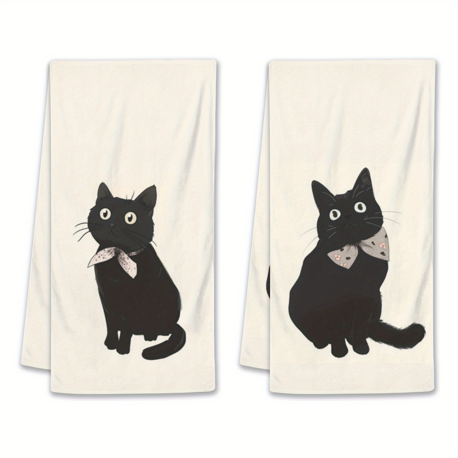 

2pcs, Black Cat Kitchen Towels, Farmhouse Style Hand Towels, Polyester, Super Soft Terry, Non-fading, Home Decor For Indoor & Outdoor Use