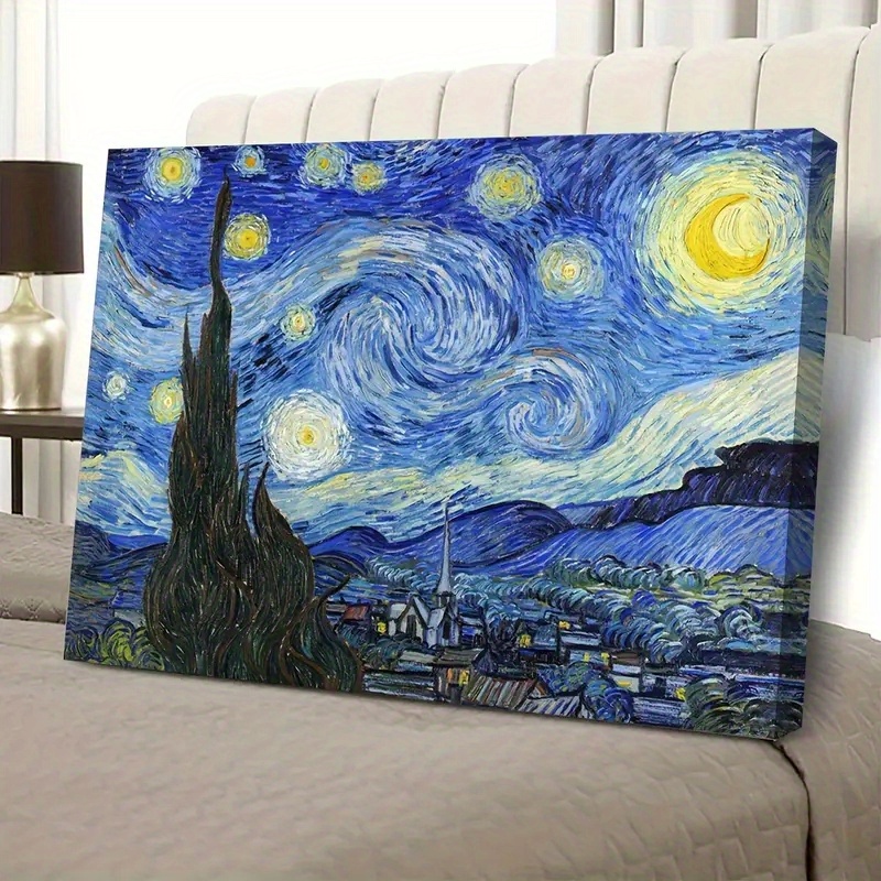 

Starry Night Vintage Canvas Art - Hd Framed Wall Decor For Living Room, Bedroom, Home Office - Modern Abstract Print With Wooden Frame - Perfect Gift For Boyfriend