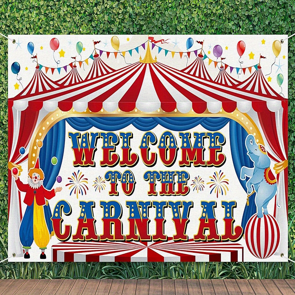 

Welcome To The Carnival Banner - Extra Large Polyester Hanging Decoration, No Feathers, Electricity-free, 72"x44" For Birthday & Themed Parties - Jitkatchon (1pc)