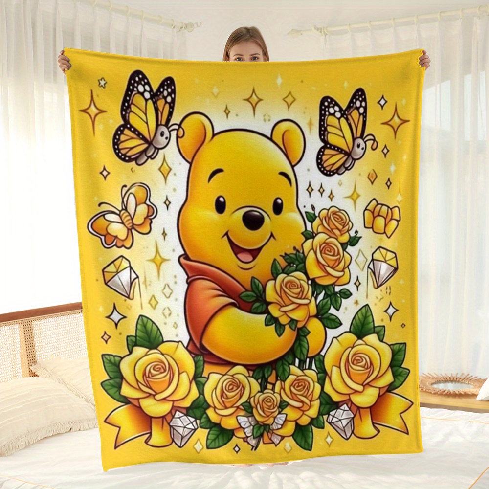 

Ume Polyester Flannel Fleece Blanket With Design For Teens And Adults, Cozy Plush Throw With Vibrant Yellow Roses And Playful Butterflies, Ideal For All Seasons - Applicable For 14+