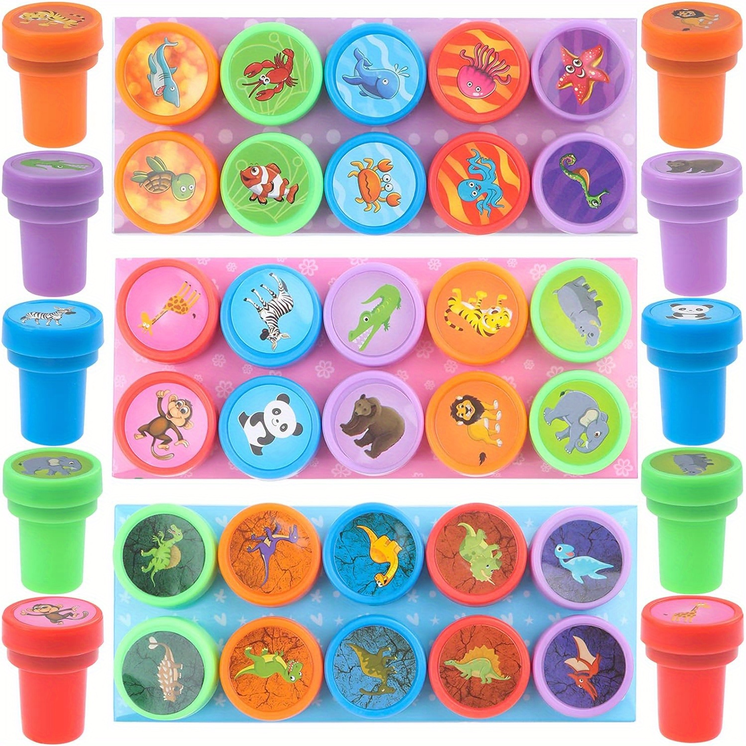 

Round Stamp Set: High-quality Raw Materials, Clear Printing - 10 Colorful Stamps Featuring Dinosaurs, , And Zoo Animals - Perfect For Teachers, Parties, And Diy Projects