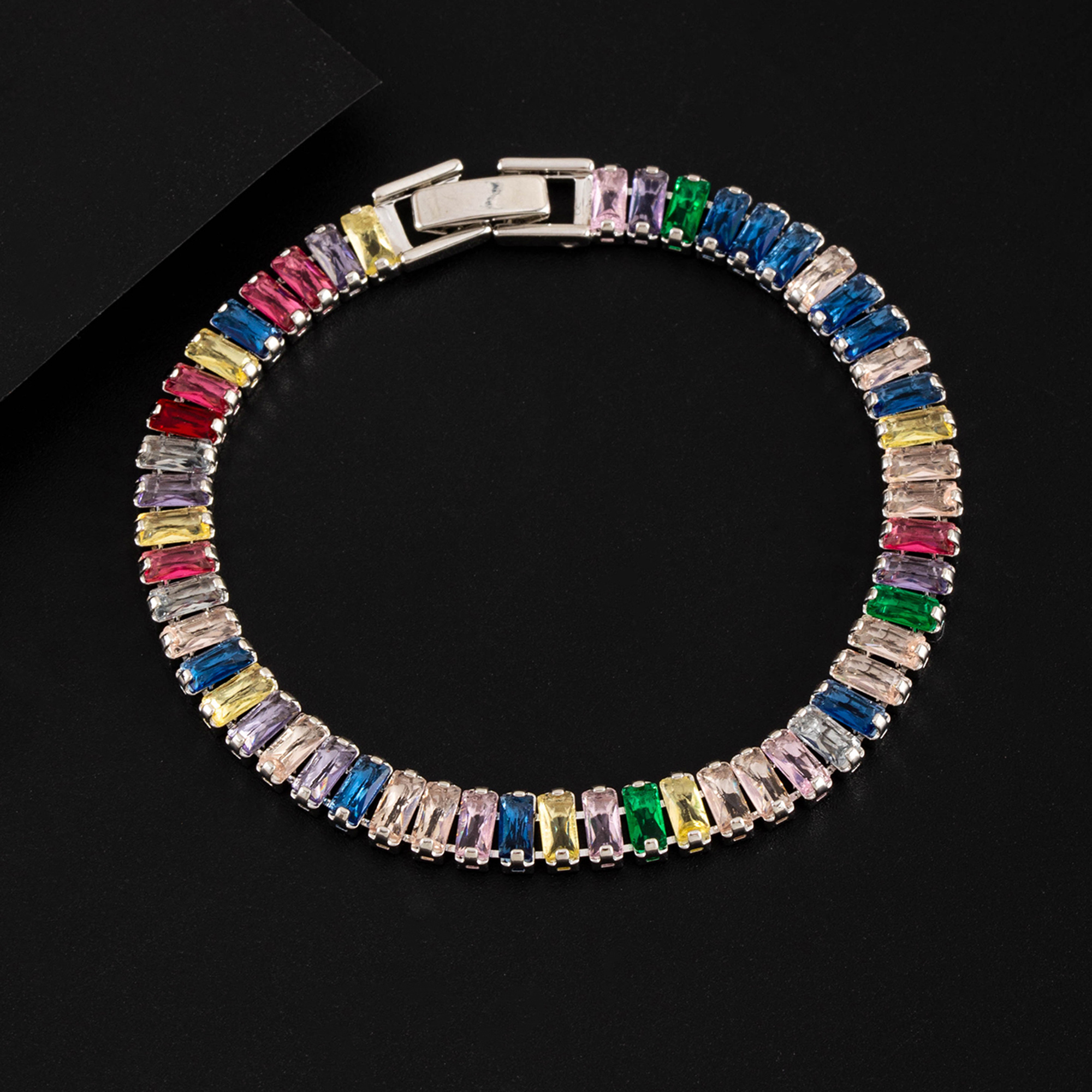 

Rainbow Zirconia Bracelet - Luxurious White Gold Plated Copper, Vintage-inspired Fashion Accessory For , Perfect Valentine's Day Or Birthday Gift