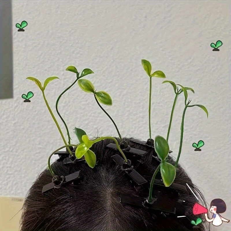 

50pcs Cute Plant Hair Barrettes For Teens And Adults, Plastic Bean Sprout Shaped Clips, Color Matching Hair Accessories, Fun Party Favors - Set Of Individual Unique Font Shaped Clips