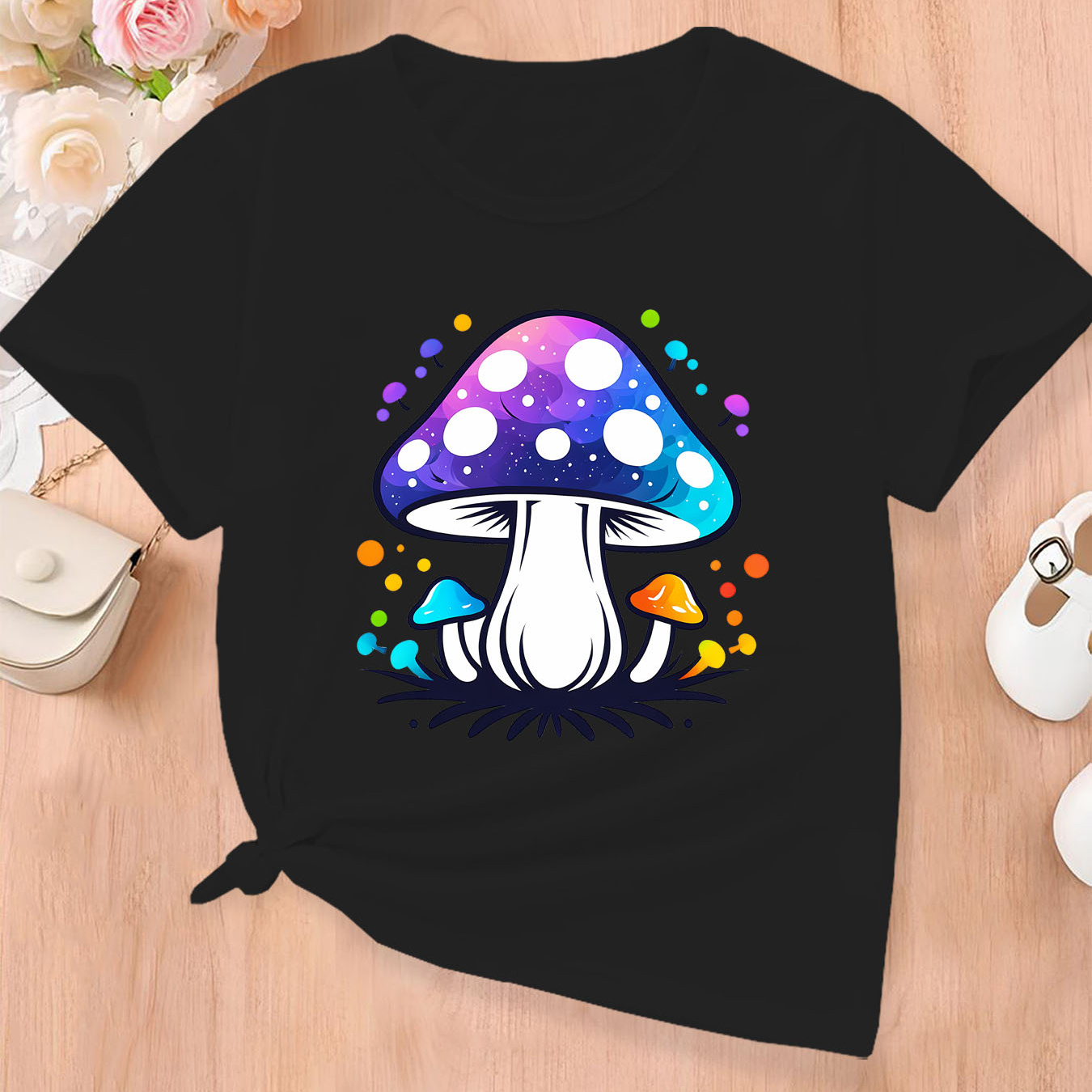 

Mushroom Graphic Print Creative T-shirts, Soft & Elastic Comfy Crew Neck Short Sleeve Tee, Girls' Summer Tops