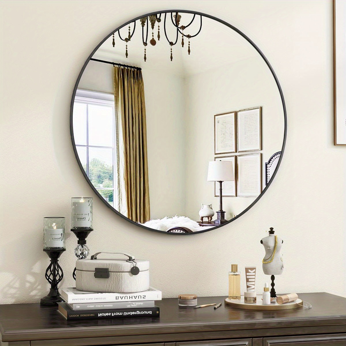 

Round Bathroom Mirror, 18 Inch Circle Mirror, Round Wall Mirror With Simple Metal Frame, Modern Round Hanging Mirror For Bathroom, Hallway