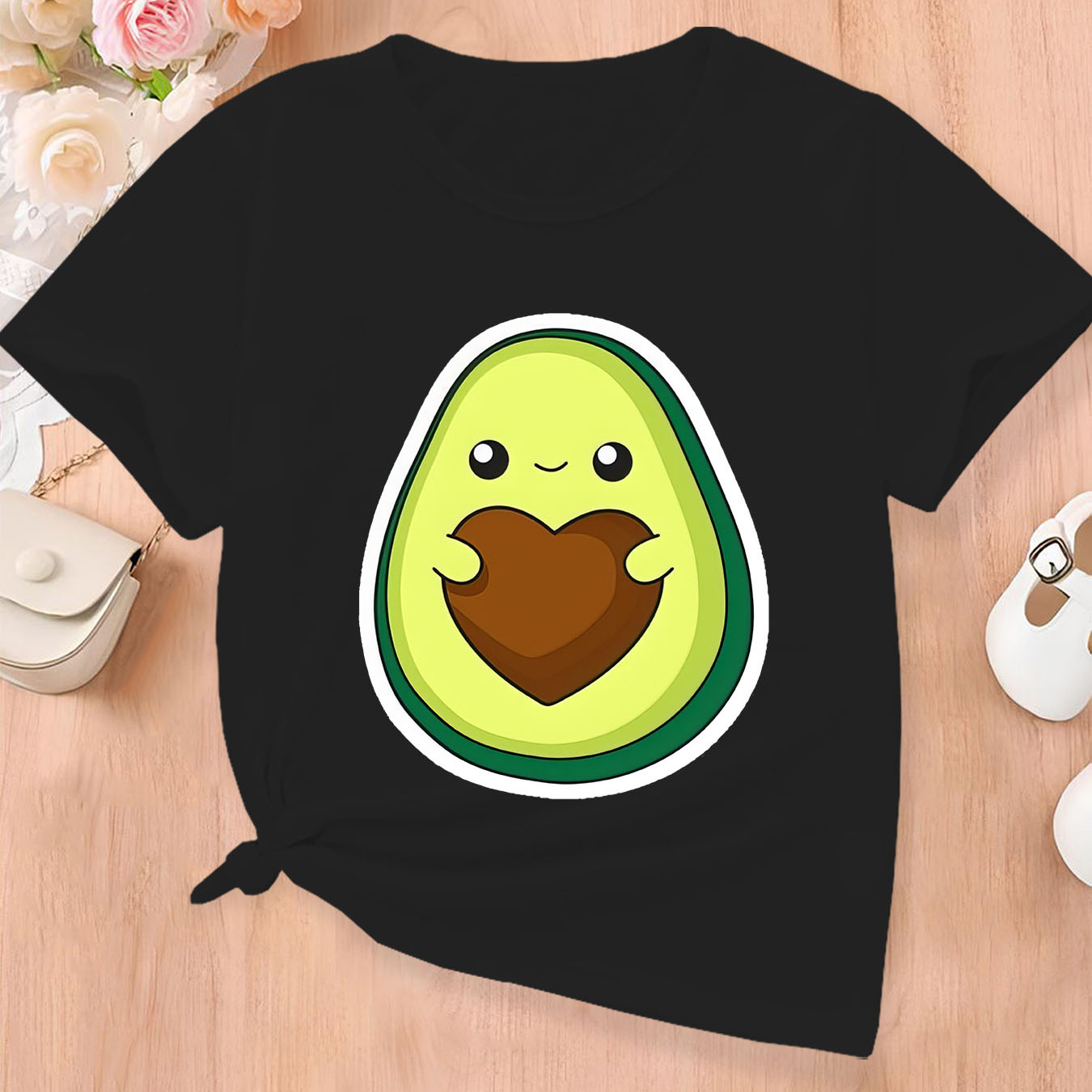 

Cute Avocado Graphic Print Creative T-shirts, Soft & Elastic Comfy Crew Neck Short Sleeve Tee, Girls' Summer Tops