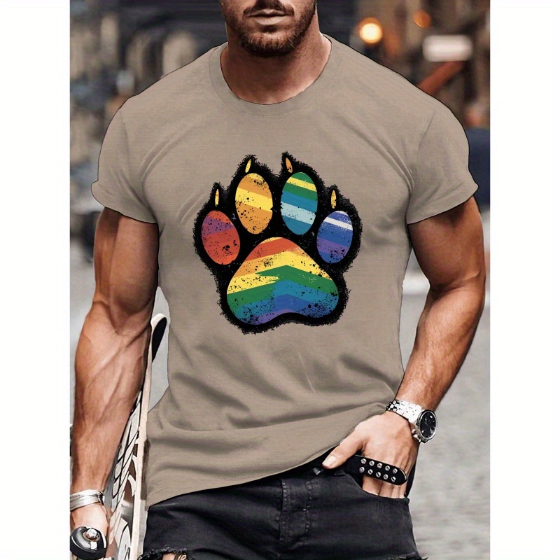 

Men' Paw Print T-shirt - Casual Short Sleeve, Breathable Polyester, Machine Washable - Summer