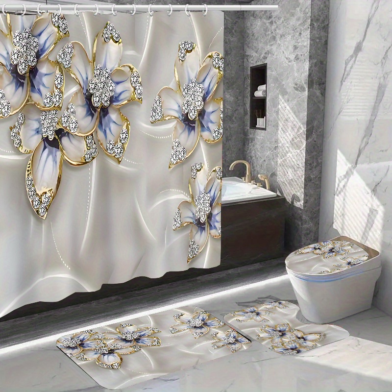 

1/4pcs Shower Curtain And , Shower Curtain 12 , Bathroom Rug, Mat, Lid Pad, Bathroom Decor, Shower Curtain For Bathrooms