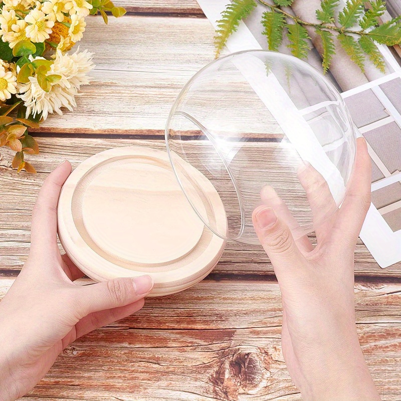 Image of Round Glass Display Showcase With Base Decorative Miniature Case For Fairy Lights Plants Flower Craft Crown Display Crystal Beach Christmas Halloween Decoration