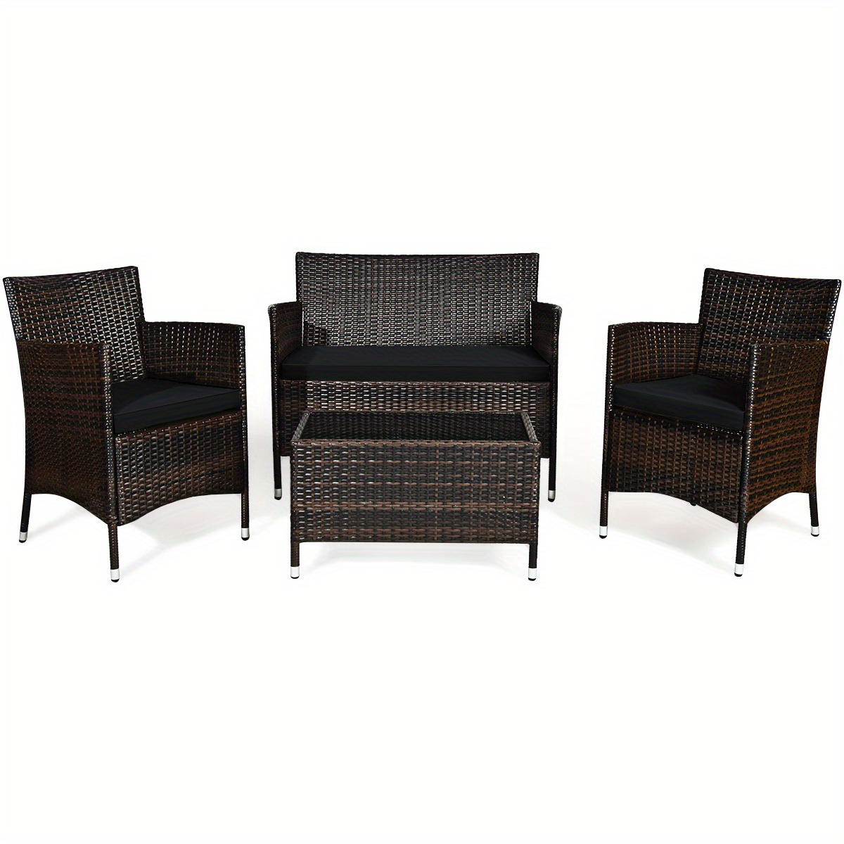 

4 Pieces Outdoor Patio Furniture Set, Pe Rattan Wicker Conversation Set With Tempered Glass Coffee Table And Cushions, Outdoor Sectional Sofa Set For Garden, Poolside And Backyard