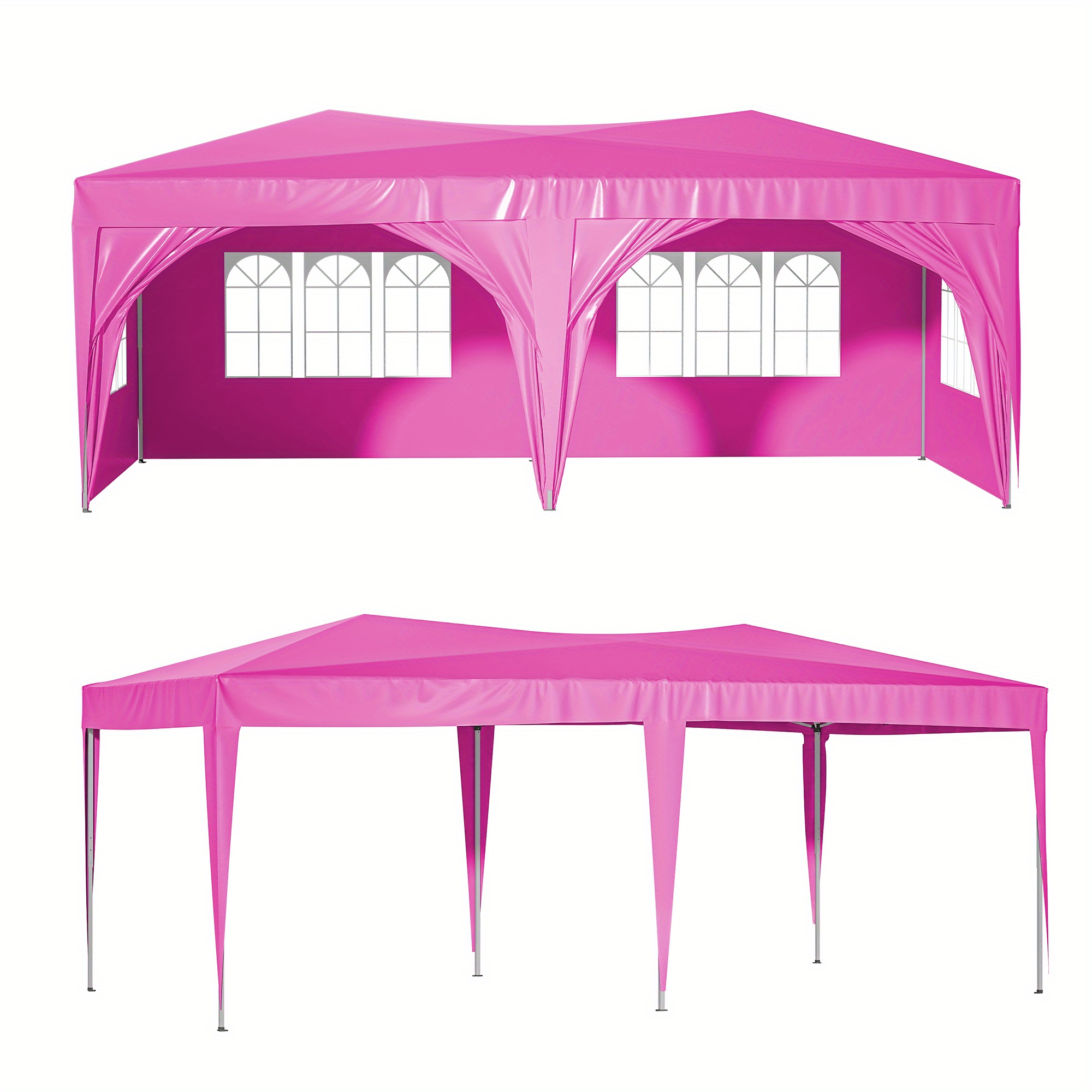 

10'x20' Pop Up Canopy Tent With 6 Sidewalls, Ez Pop Up Outdoor Canopy For Parties, Waterproof Commercial Tent With 3 Adjustable Heights, Carry Bag, 6 Sand Bags, 6 Ropes And 12 Stakes, Pink