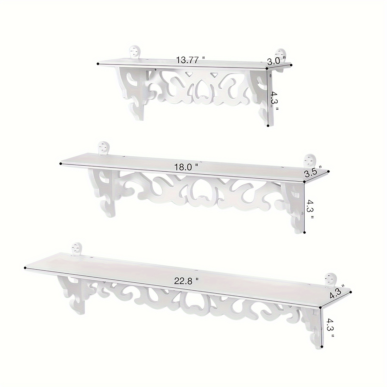 

Set Of 3 Shabby Floating Wall Shelves Bookshelf Display Wall Shelf Storage Rack