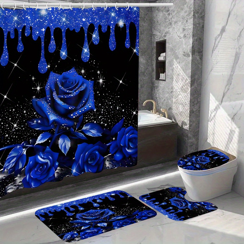 

1pc/4pcs Home Decor Waterproof Shower Curtain Sets With 12 Hooks Toilet Seat Cover Bathroom Mat Non-slip Rug Carpet Polyester Fabric Washable Curtain For Windows Bathroom Accessories