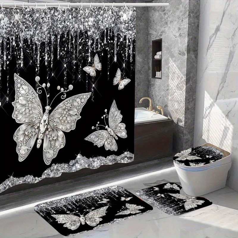 

- Shower Curtain Set , Bath Mat, Toilet , And Rug - , Accessory Set