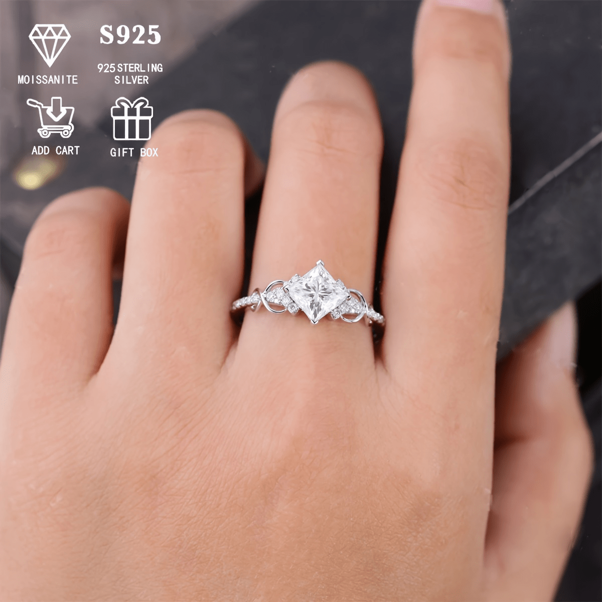 elegant 2ct 1ct moissanite engagement ring hypoallergenic sterling silvery s925 vintage   for   for anniversaries valentines day gift with certificate and luxury gift box details 3