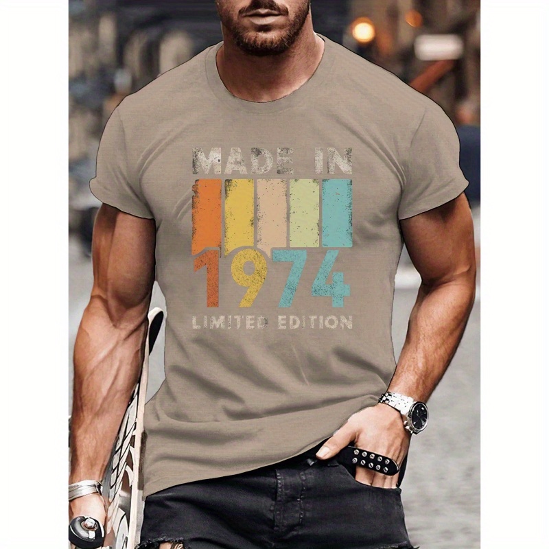 

T-shirt décontracté à col rond et manches courtes pour homme, édition limitée MADE IN 1974, haut confortable pour l'été