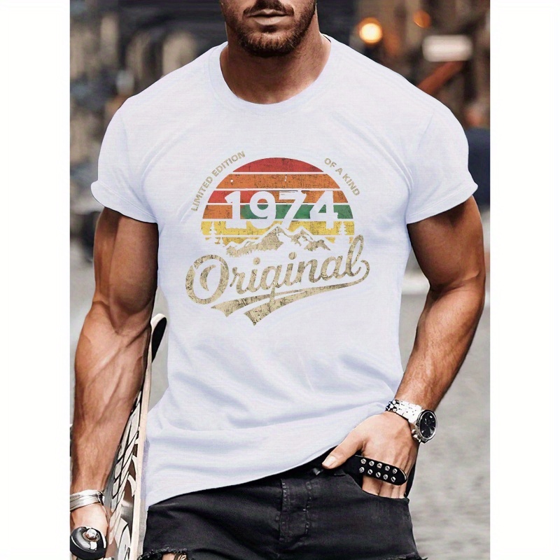 

Limited Edition 1974 Original Retro Graphic Design Print, Men's Round Neck Short Sleeve T-shirt, Casual Comfy Top For Summer